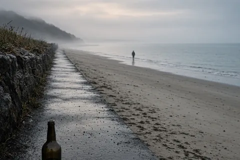 Illustration for Drunk-man-with-bottle-phone-alcoholism-depression-problems-life