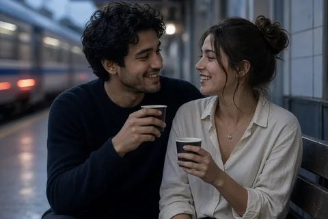 Illustration for Young-couple-congratulating-themselves-success