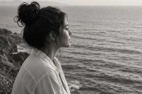 Illustration for Relaxed-woman-enjoying-sea