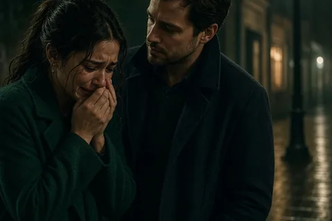Illustration for Woman crying infront of man