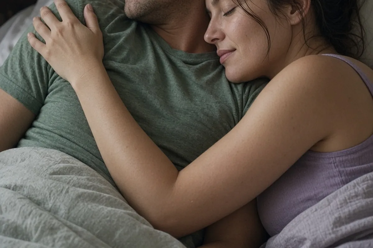 Illustration for Couple Cuddling in Bed to Deepen Everyday Connection