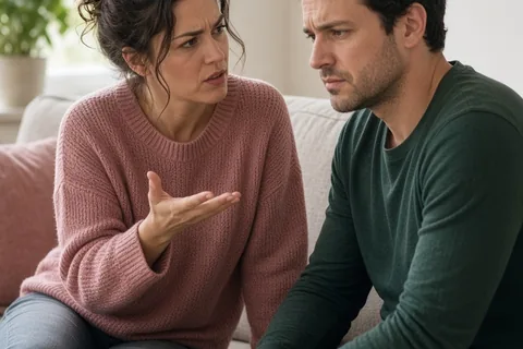 Illustration for Upset-couple-arguing-with-each-other-sofa