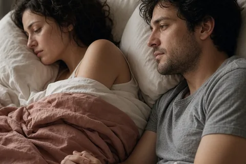 Illustration for Couple in Bed Hand in Hand: Clarifying Mixed Signals