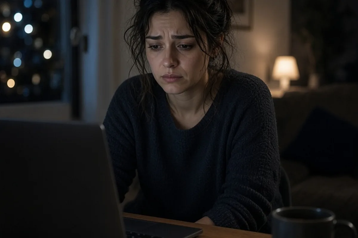 Illustration for Front-view-woman-looking-sad-as-she-worked-from-home-too-much