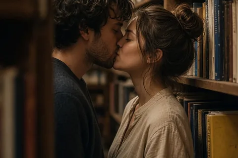 Illustration for Cute man and woman kissing