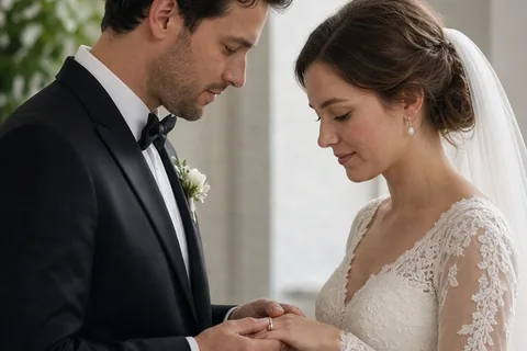 Illustration for Groom Putting Ring on Bride's Finger: Ceremony Guide