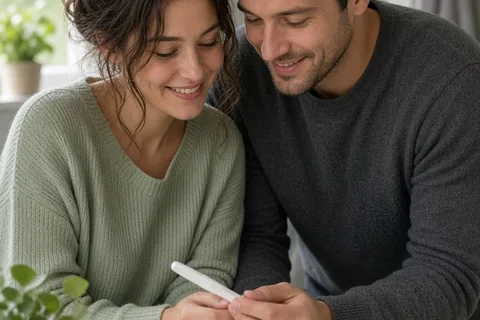 Illustration for Looking at a Pregnancy Test Together with Joy and Calm