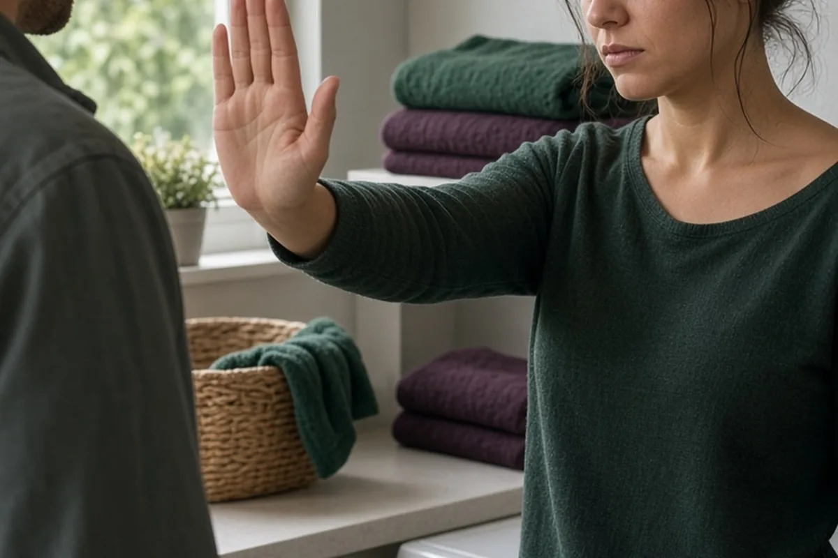Illustration for Woman makes refusal gesture