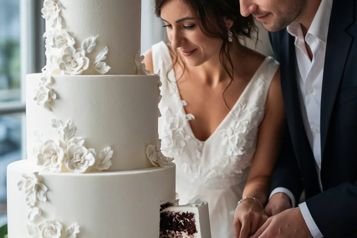 Illustration for Fake wedding cake for cutting for 200 guests