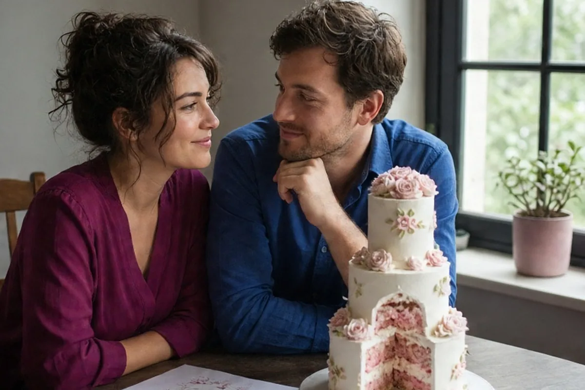 Illustration for Fake wedding cake for cutting for 50 guests