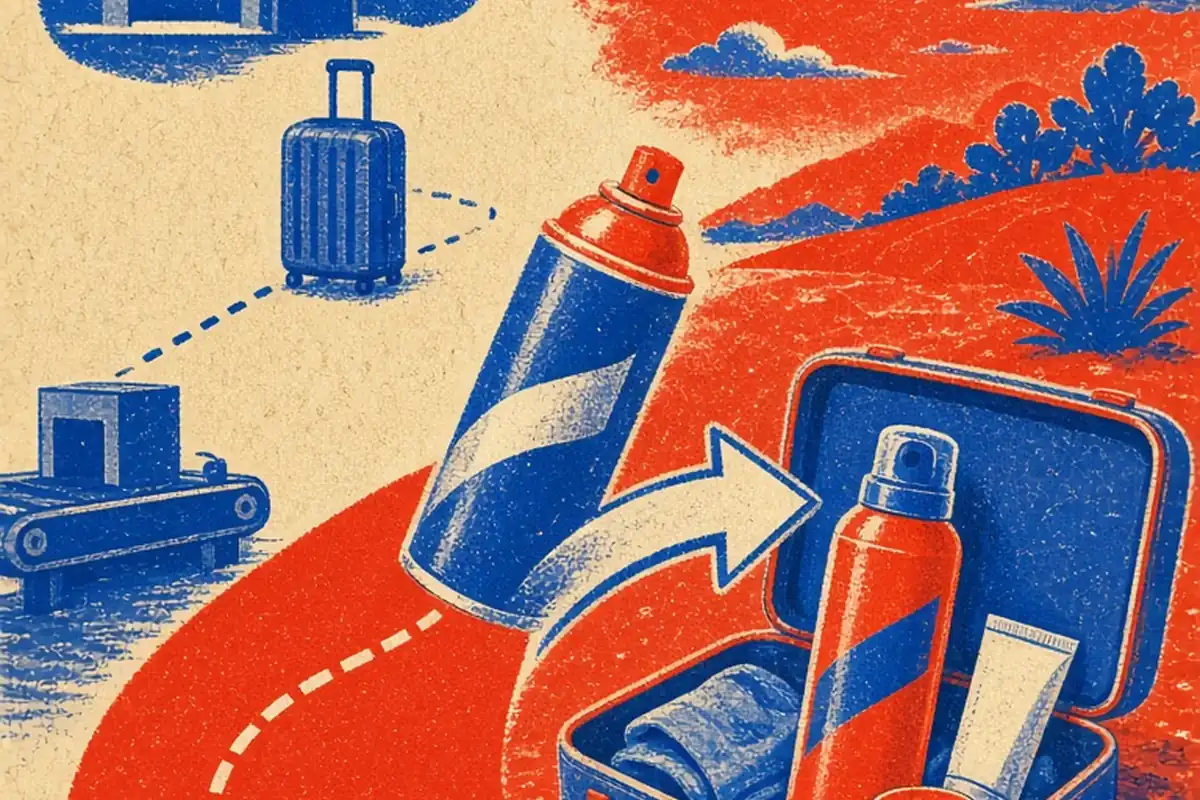 Illustration for Can You Fly with Spray Sunscreen in Checked Bag? What TSA Says