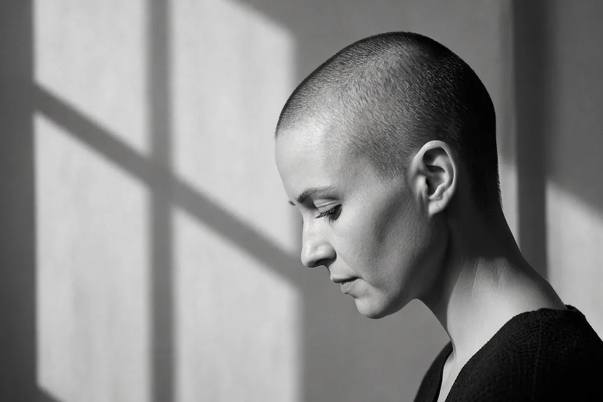 Illustration for Shaving a Woman's Head for Cancer Treatment with Care