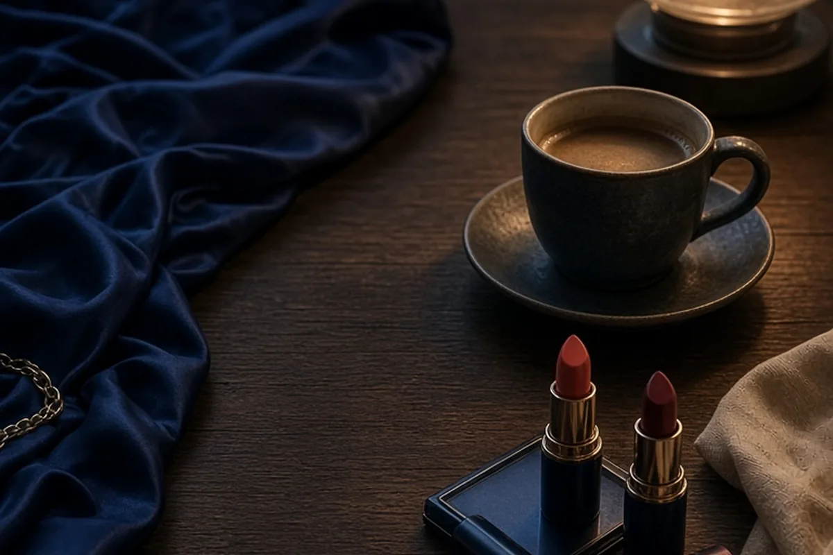Illustration for What color lipstick to wear with blue dress?