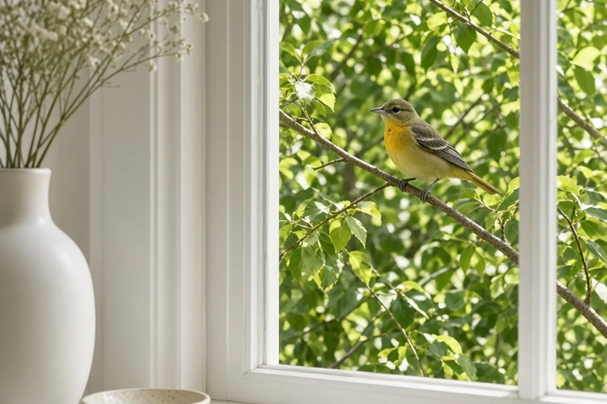 Illustration for What does a female baltimore oriole look like?