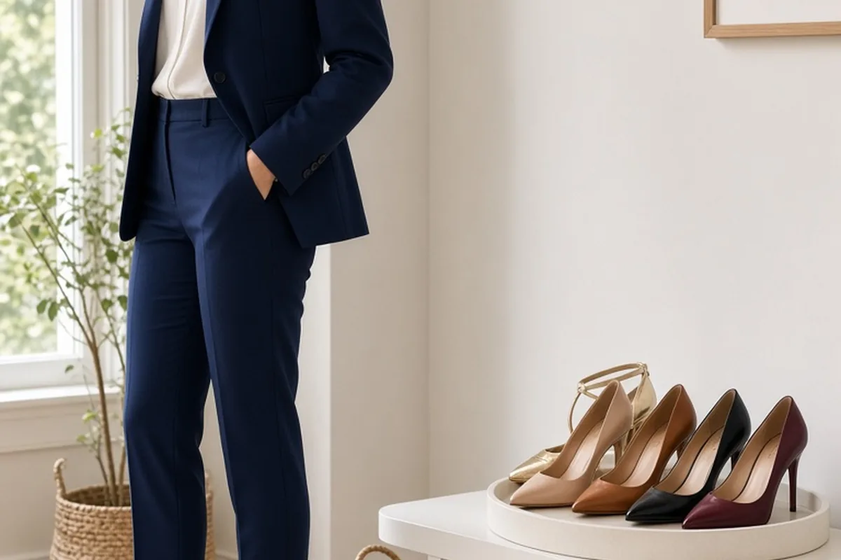 Illustration for What Shoes to Wear with a Navy Suit: Women's Guide
